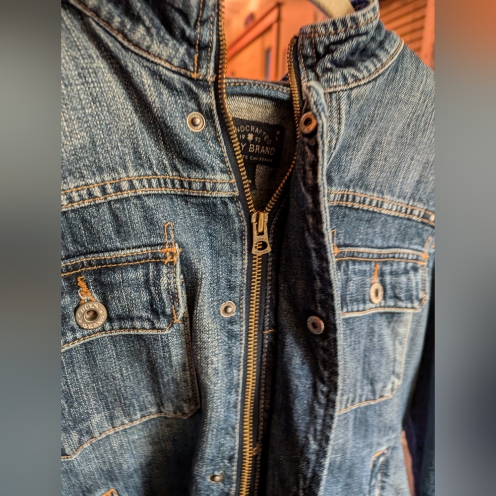 Lucky Brand Hand Crafted Distressed Moto Jean Jacket Size MD - Picture 3 of 7